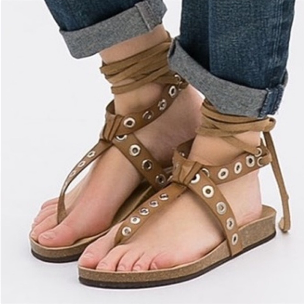 Zara womans Brown Leather Gladiator Lace Up Sandals size 8